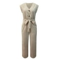 thumbnail image 3 of Womens Rompers for Summer Sleeveless V Neck Cropped Lace Up Jumpsuit, 3 of 4