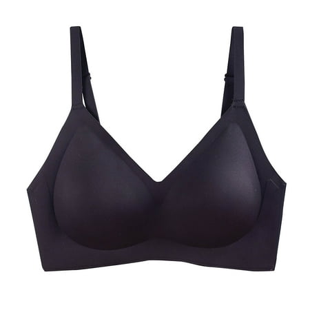 Gnurob Wirefree Bra for Womens Seamless Push Up Bras Full Support Bralette Lightly Lined Cups Brassiere Beauty Back Smoothing Bralettes with Removable Cup Clearance Saving Black Large