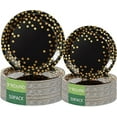 thumbnail image 1 of Zhuge Platos de papel desechables redondos para todas las ocasiones - Paquete de 100 - Platos para la cena de 50 x 9" y 50 x 7", lunares dorados, suministros para fiestas en negro y dorado, 1 of 4