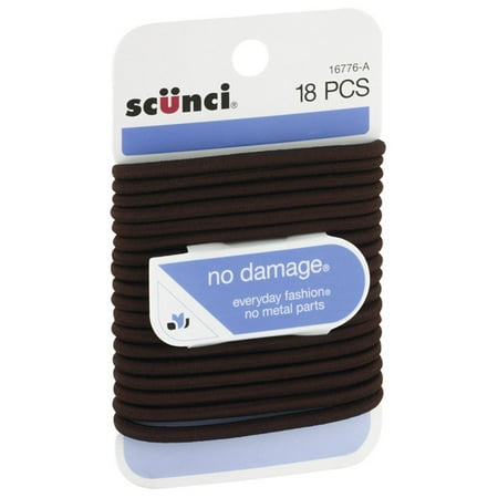 Scunci No Damage Large Hair Elastic, Brown 18 ea (Pack of 4)