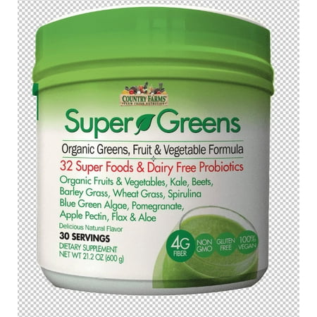 Country Farms Super Greens Drink Mix, 32 Super Foods & Dairy Free Probiotics, Natural Flavor, 30 Servings