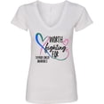 thumbnail image 3 of Inktastic Thyroid Cancer Awareness Pink, Blue, Teal Heart Ribbon Women's V-Neck T-Shirt, 3 of 5