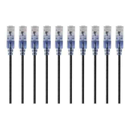 UPC: 0889028032299 | Monoprice SlimRun – Patch cable – RJ-45 (M) to RJ-45 (M) – 1 ft – 0.1 in – UTP – CAT 6a – booted  snagless  stranded – black (pack of 10)
