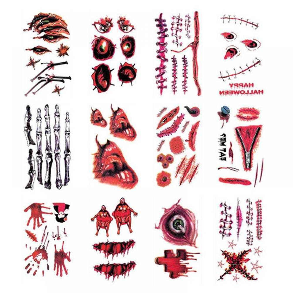 10pcs FATHER.SON Cosplay Makeup joke Scratch Wound Scab Blood Scar Tattoos Temporary Tattoo Sticker Wound Zombie Scars