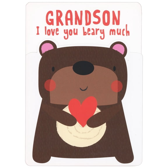 RSVP I Love You Beary Much: Cute Dark Brown Bear Holding Heart Juvenile Valentine's Day Card for Grandson
