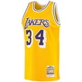 thumbnail image 2 of Men's Mitchell & Ness Shaquille O'Neal Gold Los Angeles Lakers 1996/97 Hardwood Classics Authentic Jersey, 2 of 3
