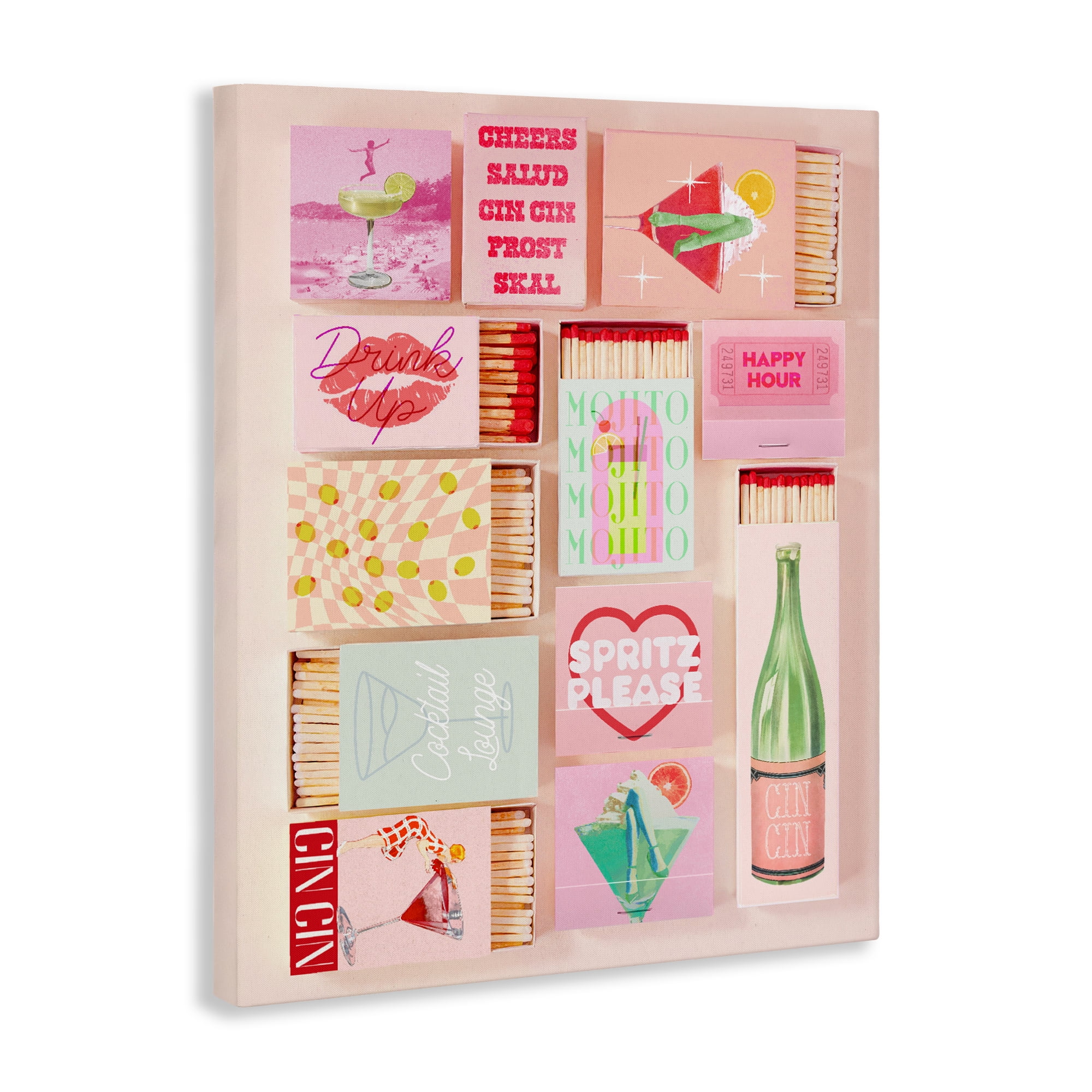 Glam Cocktails Retro Matches Canvas Wall Art, design by Lil' Rue
