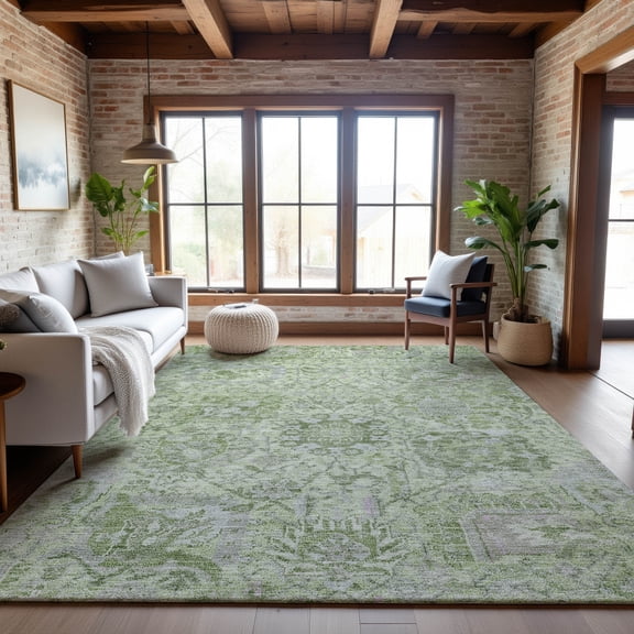 Addison Rugs Mayfield Premium Machine Washable Traditional Damask Mint Rectangle Rug, 9' x 12'