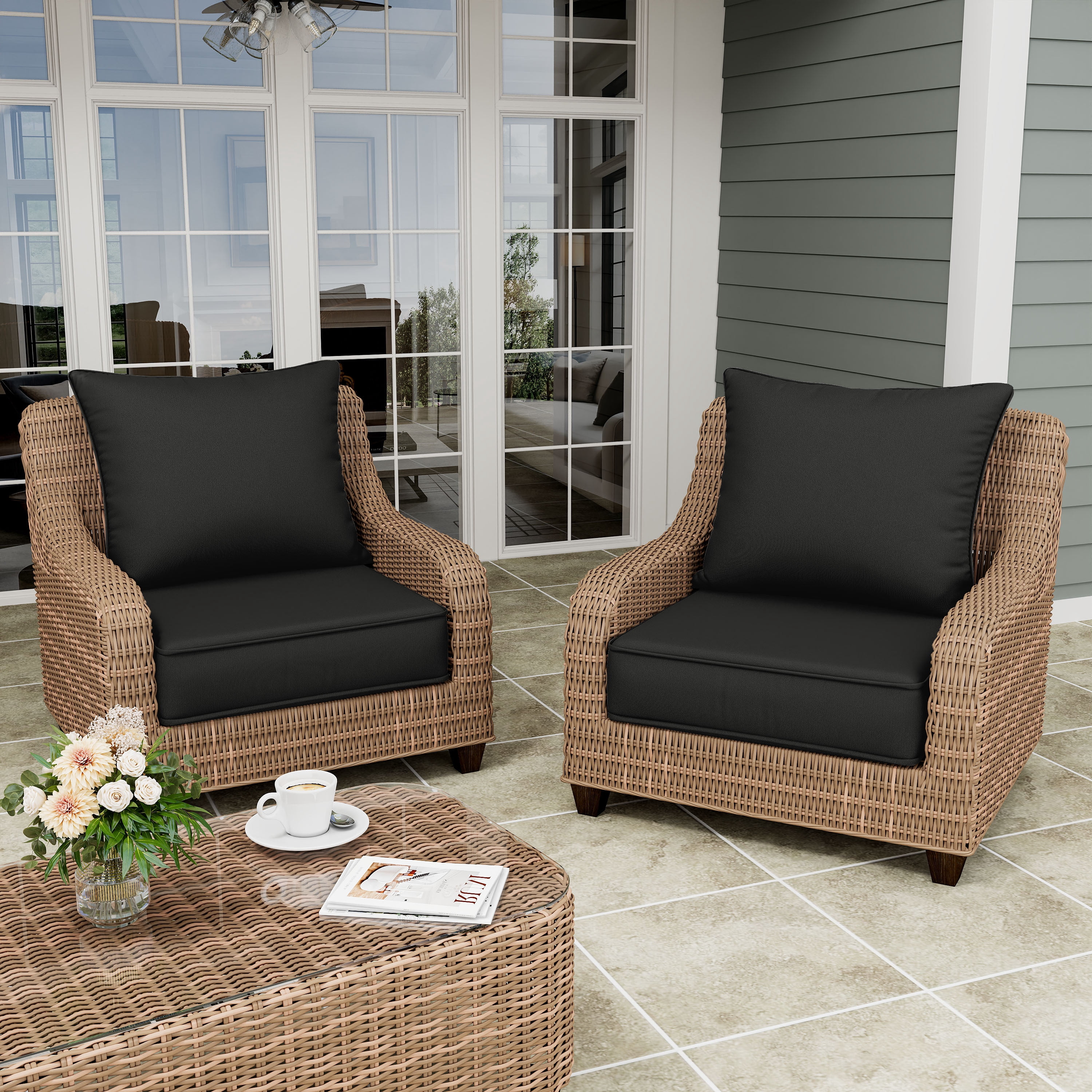 Pakunoda Patio Cushions for Outdoor Furniture 24” X 24” X 5”, Water Resistant Outdoor Deep Seat Cushions, Fade Resistant Replacement Cushions for Outdoor Furniture, Black