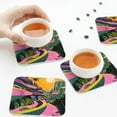 thumbnail image 4 of Leather Coasters with Heat-resistant for Drinks, Retro Futuristic Landscape Cup Coasters Cup Pad Mat for Tabletop Protection, Coffee Table, Office Desk and Housewarming Gift, 4 of 5