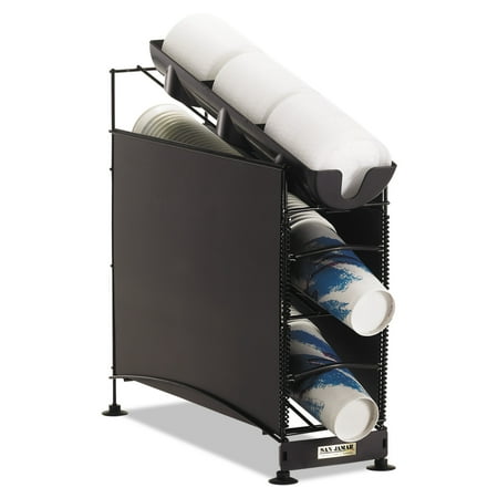 San Jamar Wireworks Cup Dispenser and Lid Organizer, 2-Tier/Side Panels,180-Cup, Metal, BK