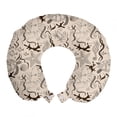 thumbnail image 1 of Beige Travel Pillow Neck Rest, Contemporary Illustration of Marine Animals in Retro Style Octopus Crab Seahorse Art, Memory Foam Traveling Accessory Airplane and Car, 12", Beige Brown, by Ambesonne, 1 of 2
