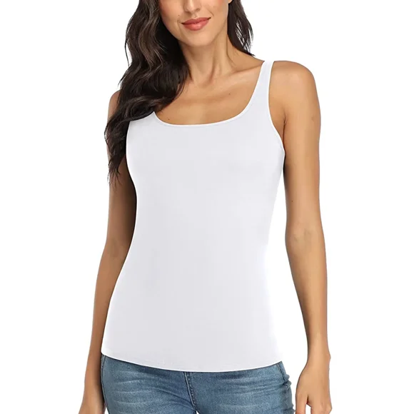 Women's Cotton Tank Top Adjustable Wide Strap Camisole with Shelf Bra Undershirt