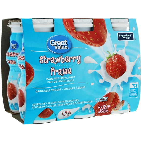 Great Value Strawberry Drinkable Yogurt, 6 x 93 mL