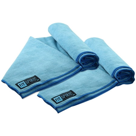 Fit Spirit Set of 2 Super Absorbent Microfiber Non Slip Skidless Sport Towels (15x24) - Blue