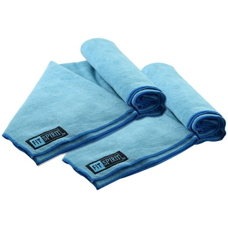 Fit Spirit Set of 2 Super Absorbent Microfiber Non Slip Skidless Sport Towels (15x24) - Blue (Best Skidless Yoga Towel)