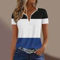 thumbnail image 6 of CYMMPU Women's Short Sleeve Shirts Zipper Color Block V Neck Tunic Tops Casual Blouse Summer Fashion T-Shirts Blue M, 6 of 6
