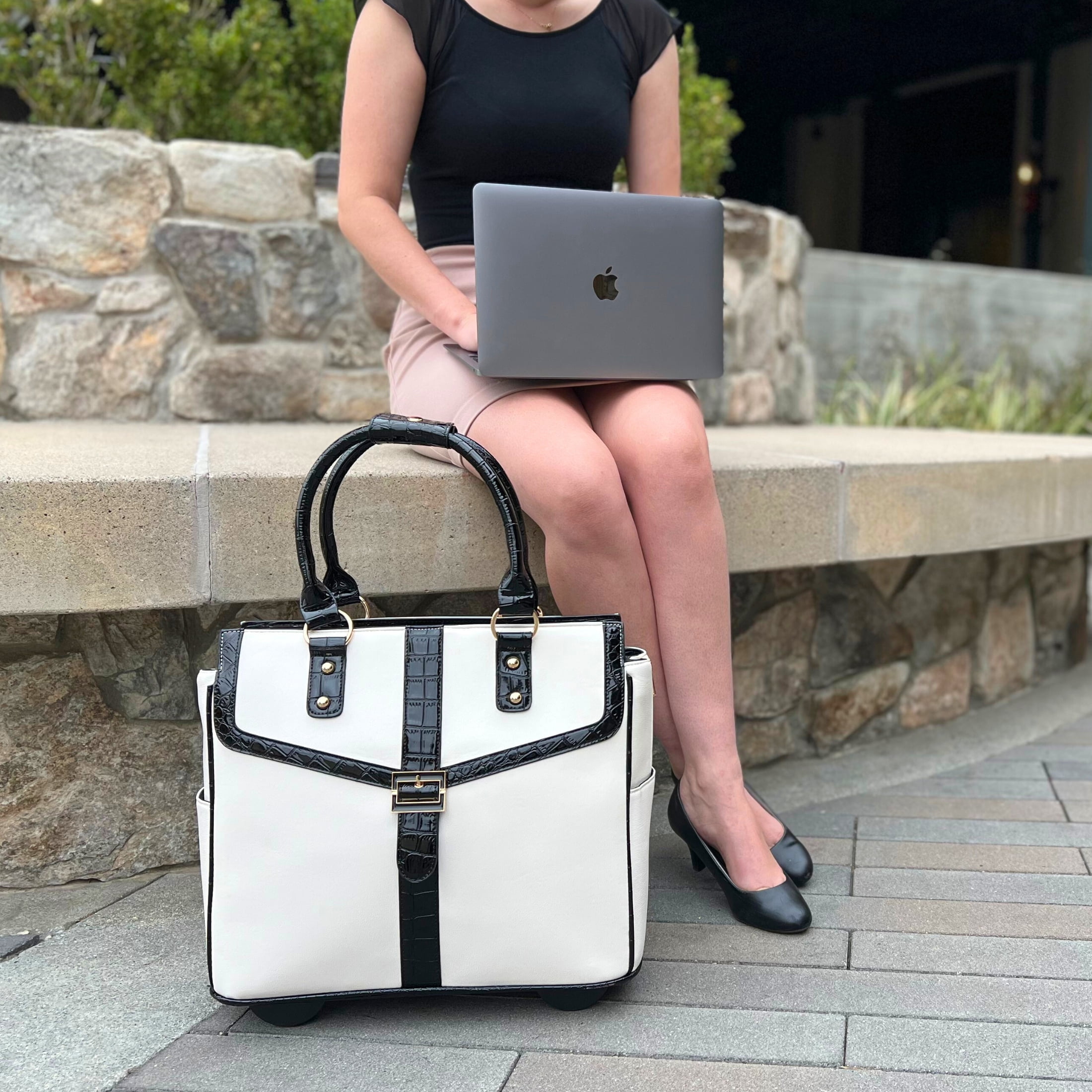 JKM & Company The Starlet Rolling Laptop Bag for Women | Designer Wheeled Briefcase | Fits 13-17" Laptops | Office Travel Computer Case
