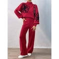 thumbnail image 4 of Women'S 2 Piece Outfits Sweater Lounge Sets Long Sleeve Knit Pullover and Wide Leg Pants Tracksuit Matching Set Red S, 4 of 9