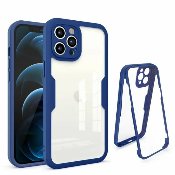 Clear Case for iPhone 12 (6.1 Inch), Acrylic Clear Back Cover, Built-in Screen Portector, Portable Cute Silicone Case, Shockproof Protective Phone Cases, Slim Fit Lightweight Case (Blue)