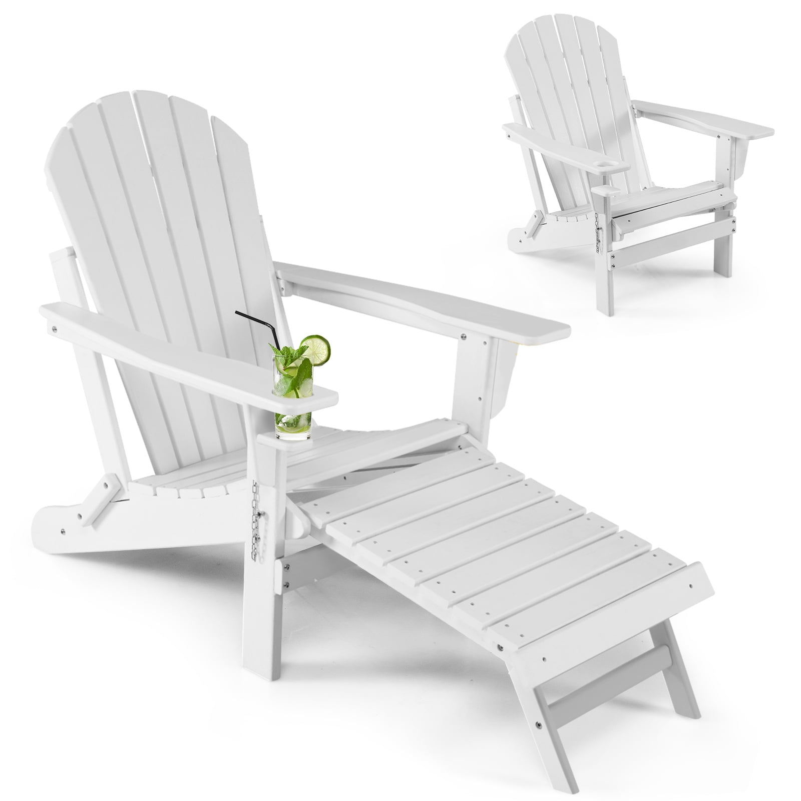 Patiojoy Adirondack Chair W/Ergonomic Design&Ottoman Outdoor Armchair HDPE chair for Yard&Patio