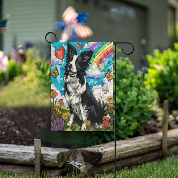 Wobogo Smiling Border Collie Garden Flag 12×18 Inch Double Sided For Outdoor Yard Decoration