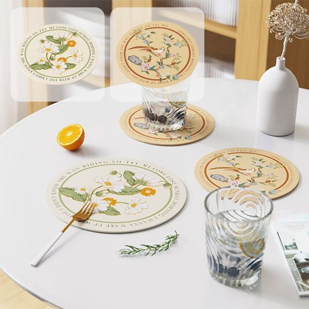 Individual redondo de cuero sintético | Alfombrilla antideslizante para mesa de cocina | Almohadilla doble gruesa para aislamiento térmico | 5.1"x5.1" fácil de limpiar | Paquete individual