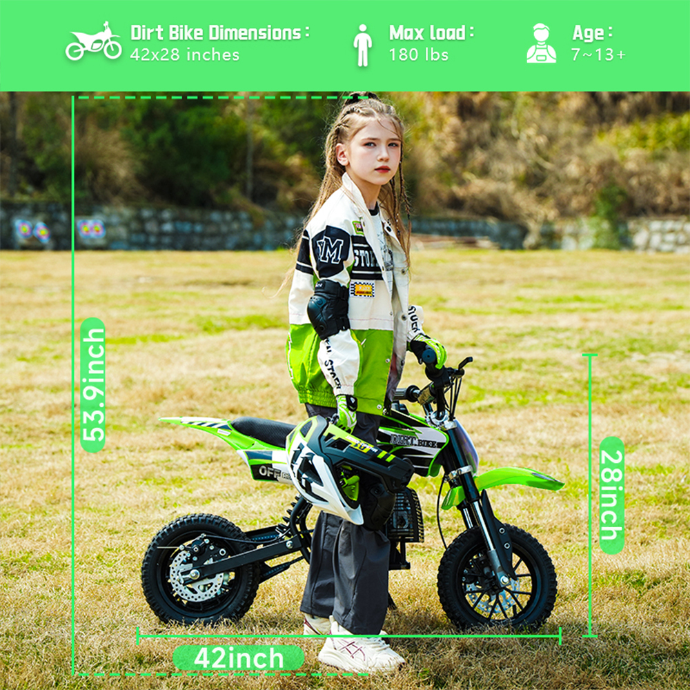 SAY YEAH Dirt Bike,50cc Mini Dirt Bike for Age 8+ with Safety Kill Switch,Top Speed 25mph,Supports up to 180lbs