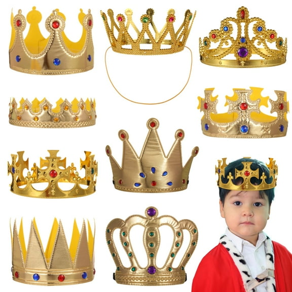 9 Pcs Royal King Crown for Youngsters, King and Queen Crown Set, Rhinestone Prince Princess Crowns for Parties, Roleplay, Costume Accessories