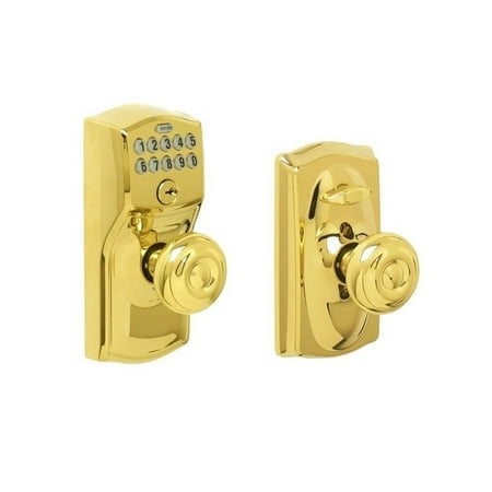 Camelot Bright Brass Keypad Entry with Flex Lock with Georgian Interior Knob