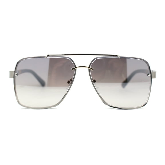 Luxury Rimless Rectangle Air Force Officer Style Sunglasses Silver Mirror