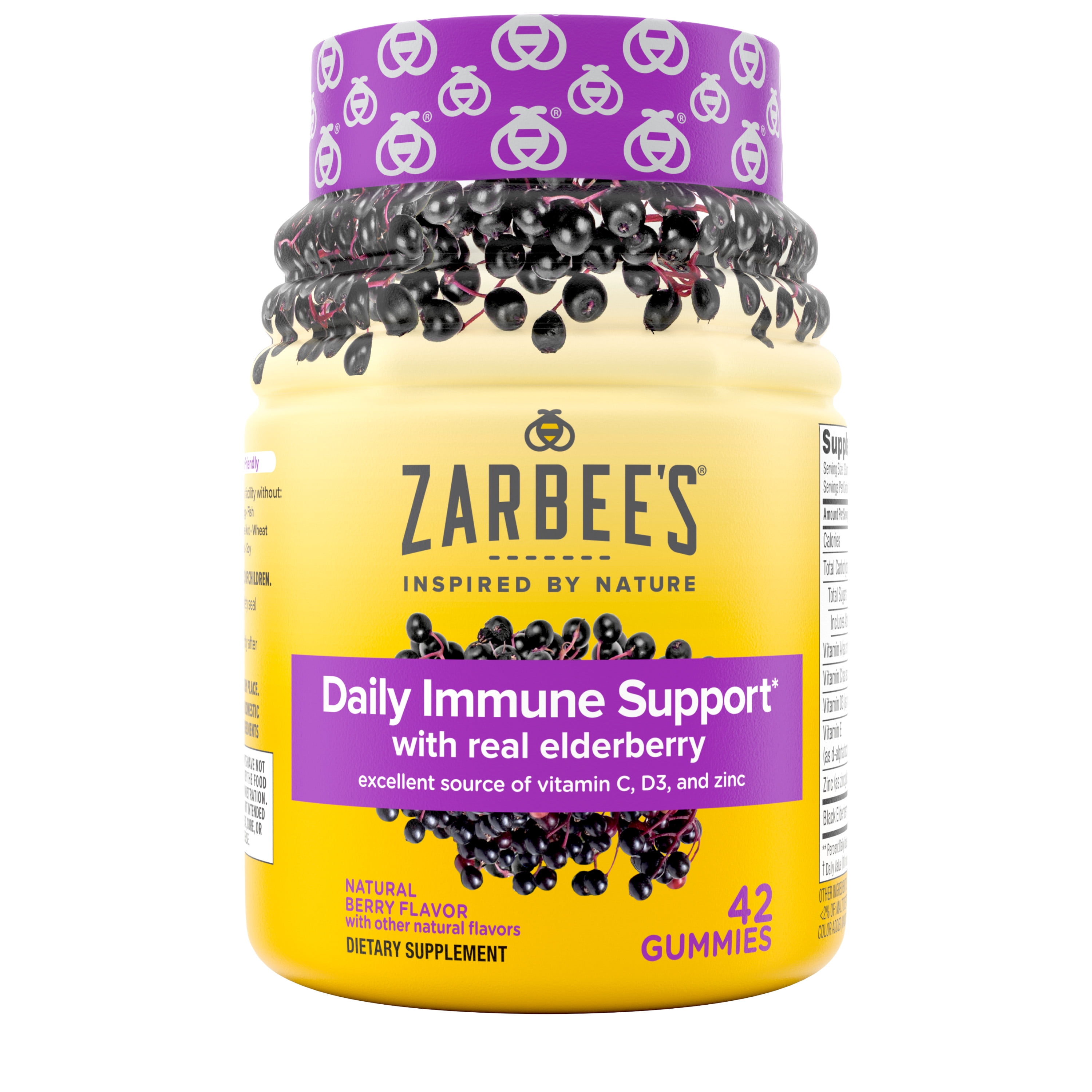 Zarbee's Daily Immune Support* Gummies with Real Elderberry, Vitamins A, C, D, E, & Zinc, 42ct