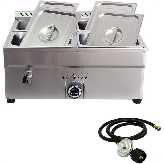 INTSUPERMAI Buffet Food Warmer Bain-Marie Steam Heater Propane Gas 4-Pan
