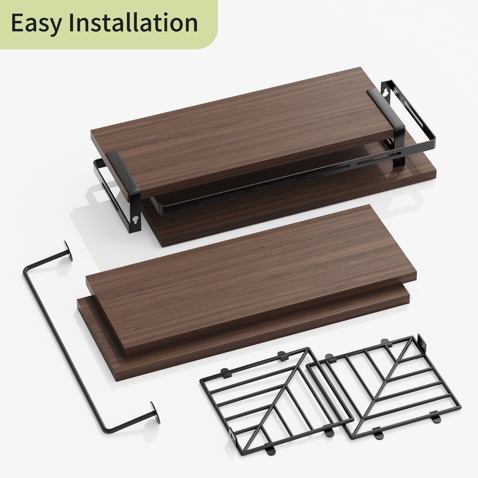 Fairy 4pcs Bathroom Floating Shelves Over Toilet, Wall Shelves with Towel Bar for Bathroom, Living Room (Dark Brown)
