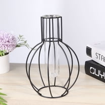 FRCOLOR Black Glass Tube Vase with Metal Stand for Decorating Fill with Flowers or Plants 1 Pc