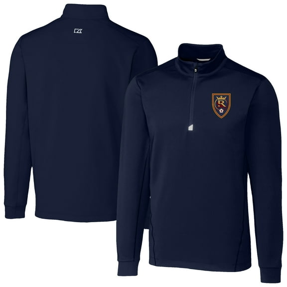 Men's-Cutter & Buck  Navy Real Salt Lake Traverse Stretch Eco Quarter-Zip Pullover Top