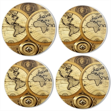 

BaHomeck Electric Stove Burner Covers Set of 4 Round Metal Gas Stove Burner Covers 8 Inch and 10 Inch Kitchen Decor Antique World Map With Old Compass