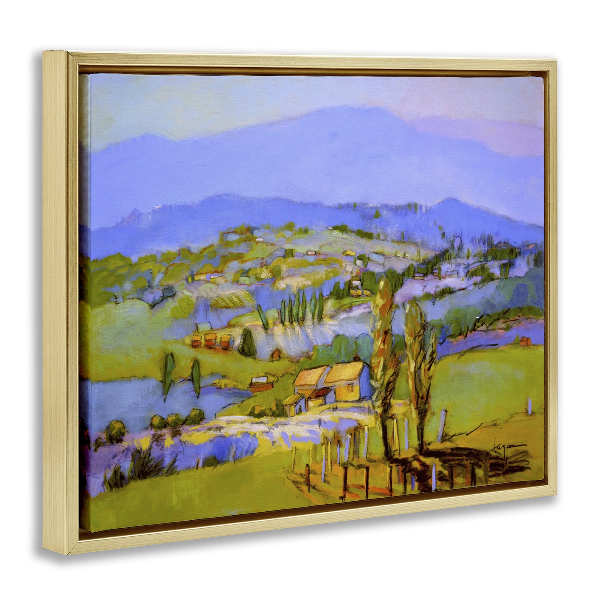 Stupell Industries Classic Countryside Mountains Landscape & Nature Painting Gold Floater Framed Canvas Art Print Wall Art, 21 x 17
