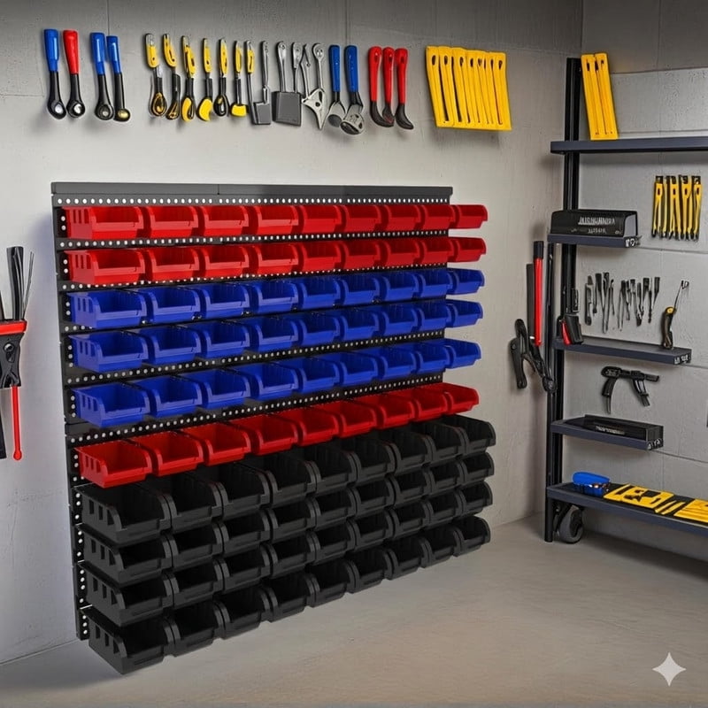 94 Pcs Wall Mounted Storage Bins, Garage Organizer System, Nut and Bolt Organizer, Plastic Bolt Bin, Screw Organizer