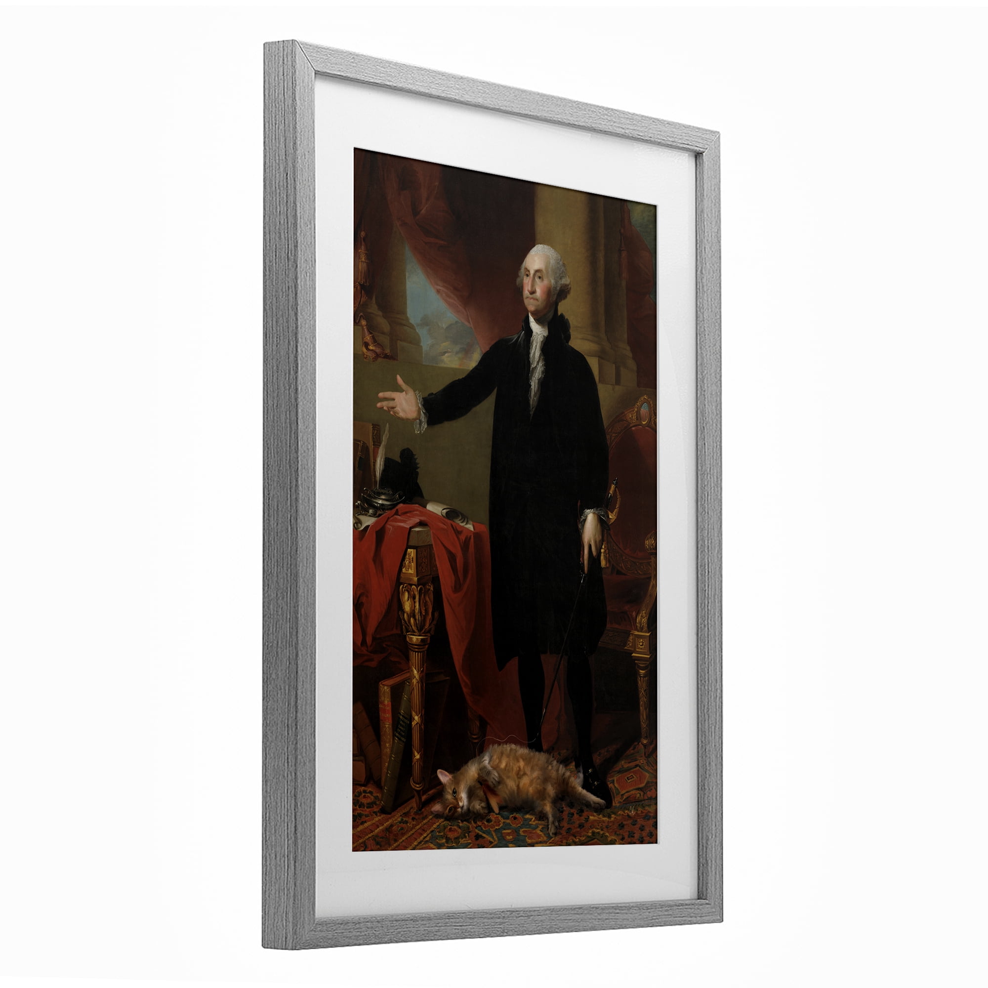 Stupell Industries Purrsuit Of Liberty Historical Cat Gray Framed Print Under Glass, design by Sarah Adams
