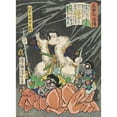 thumbnail image 2 of Tsukioka Yoshitoshi 14x18 Gold Ornate Wood Frame and Double Matted Museum Art Print Titled - Shogun Taira Yoshikado Disarming Two Goblins (1866), 2 of 4