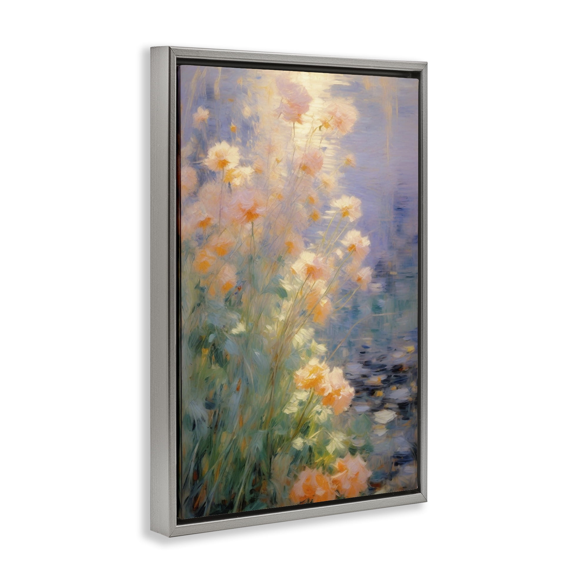 Stupell Industries Sunlit Pastel Blossoms Impression Gray Framed Floater Canvas Wall Art, design by Angie Hawke