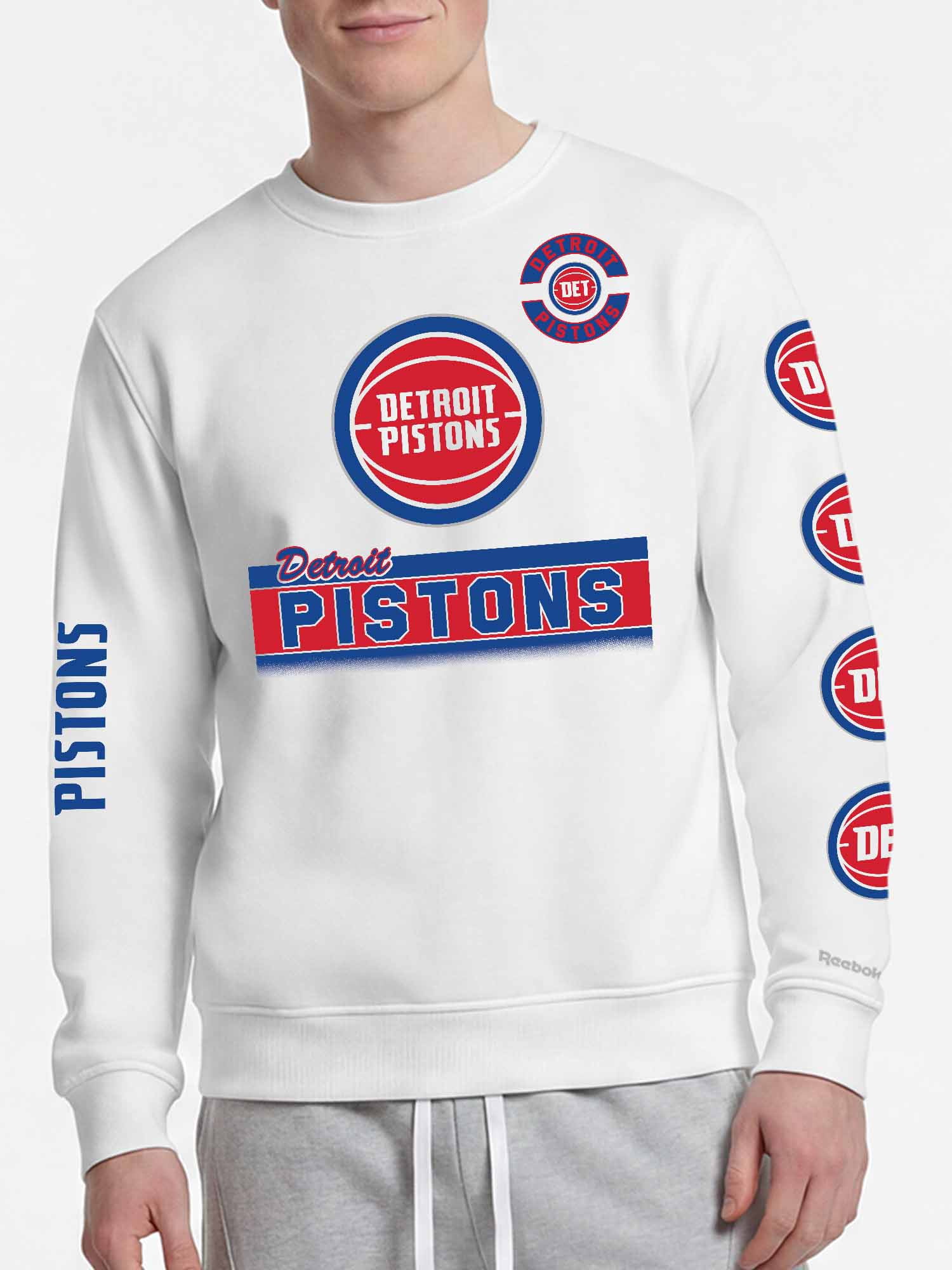 Detroit Pistons Reebok Mens White Crew Sweatshirt