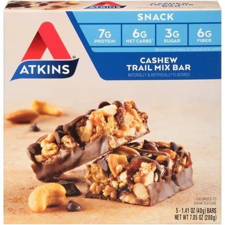 Atkins Cashew Trail Mix Bars, 1.4 Oz, 5 Ct