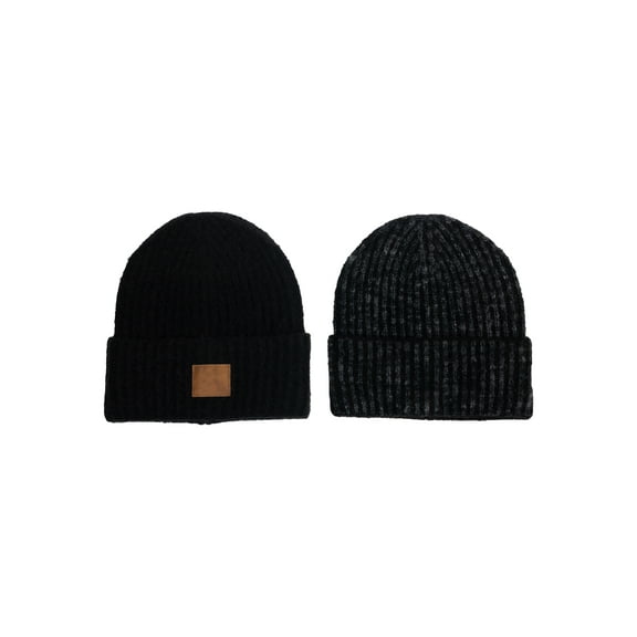 No Boundaries Mens 2-Pack Beanie, Black, One Size