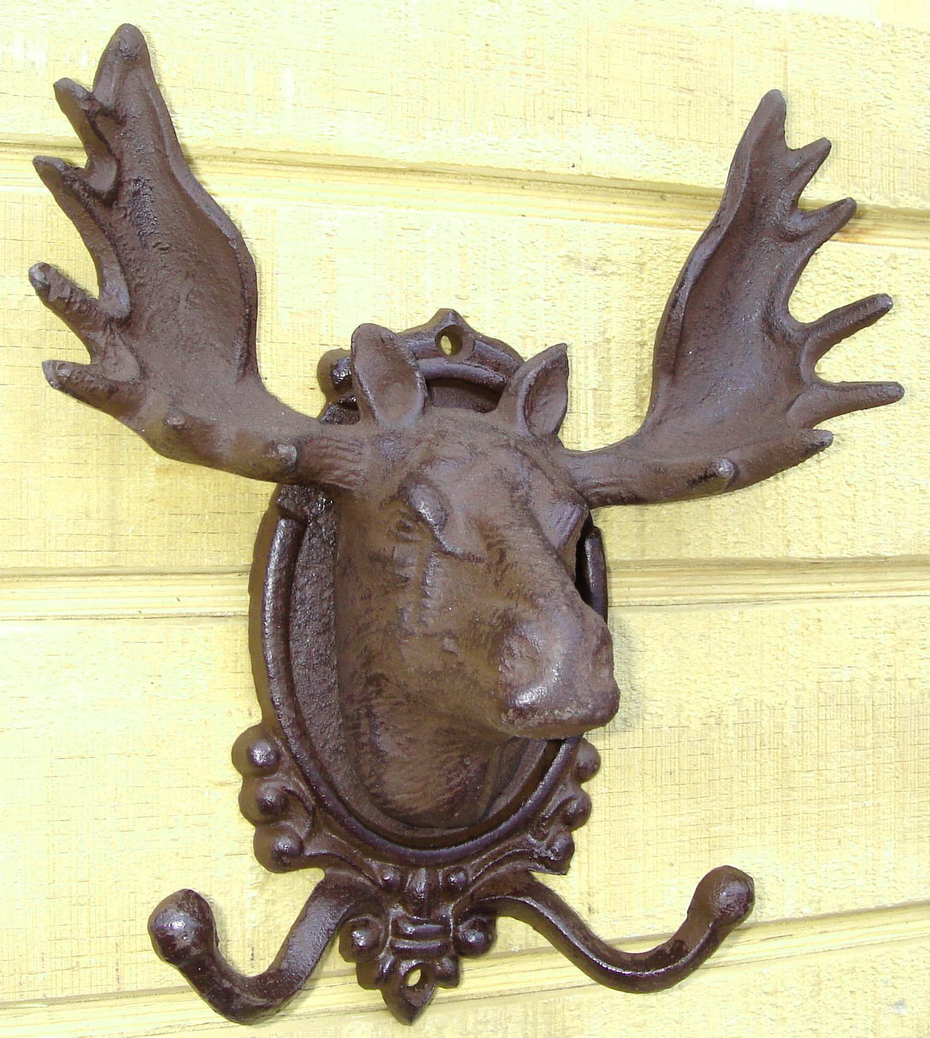 Details about   2 MOOSE Coat HOOK rustic Wall cast iron Cabin Lodge Decor Elk vintage style 