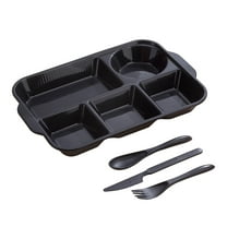 Divided Plates Tray Dinnerware - Microwave & Dishwasher Safe Plastic, 5-Section Design for Balanced Meals, Lightweight & Durable for Camping, Parties, and Family Dinners, 32.5x22x4cm, Black