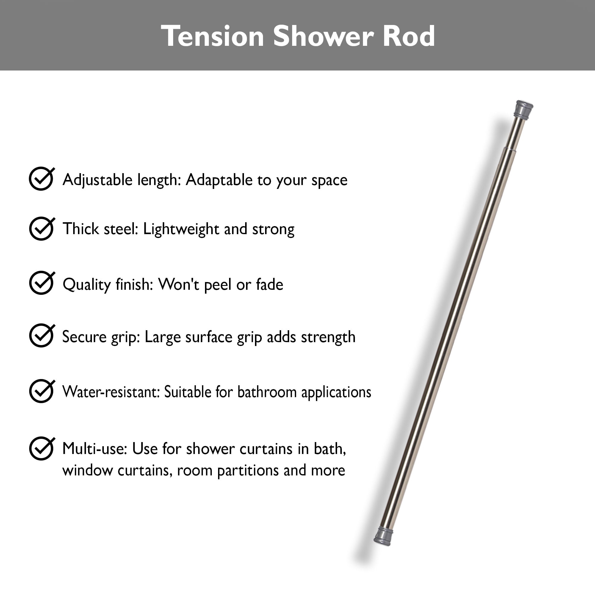 Design House Steel 42"-72" Expandable Tension Shower Curtain Rod