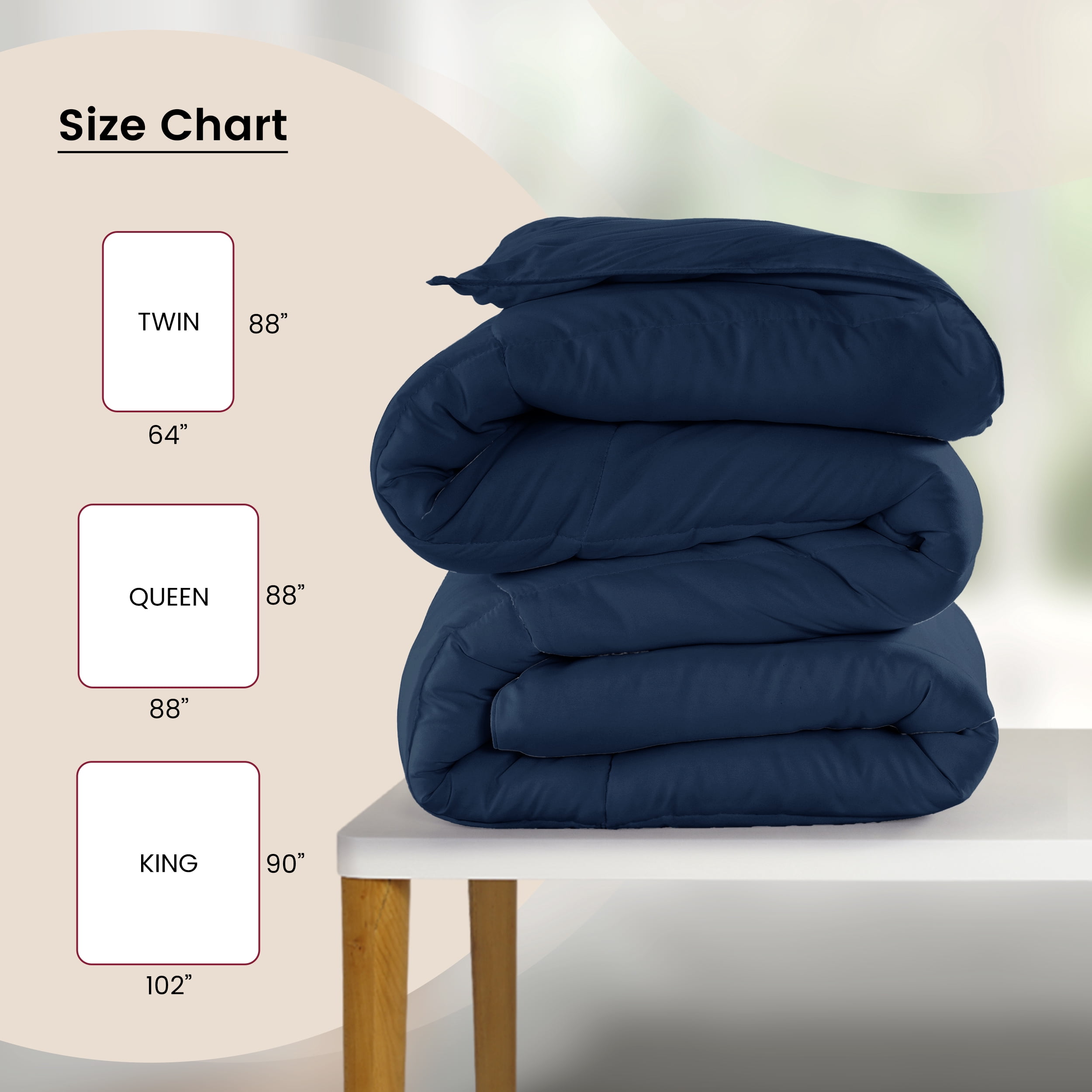 Lux Decor Collection Comforter Duvet Insert - Box Stitched Down Alternative Single Comforter - Quilted Comforter with Corner Tabs (Twin, Navy Blue)