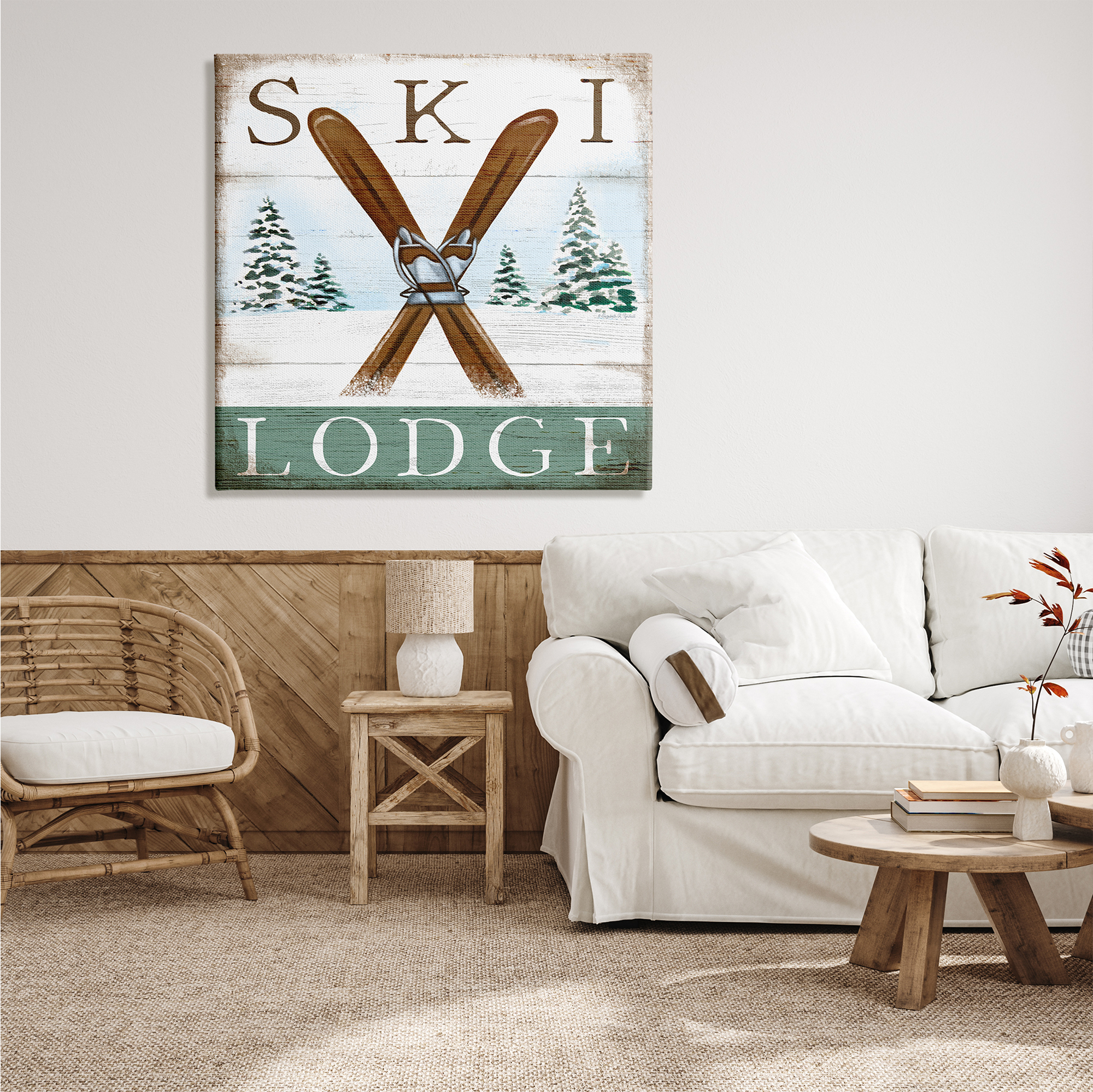 Stupell Industries Ski Lodge Rustic Cabin Sign Snowy Tree Forest, 36 x 36, Design by Elizabeth Tyndall